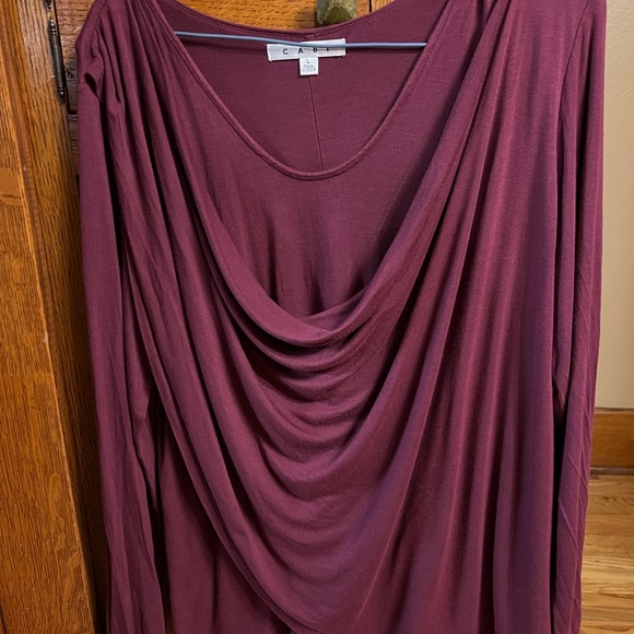 Cabi T-Shirt Long Sleeve Plumberry Overlay Rayon Jersey Large EUC - Picture 2 of 5